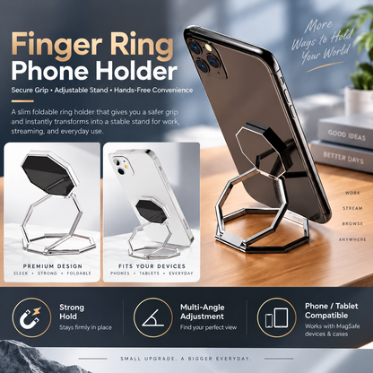 Octagonal Foldable Metal Phone Ring Stand | Car Mount Compatible