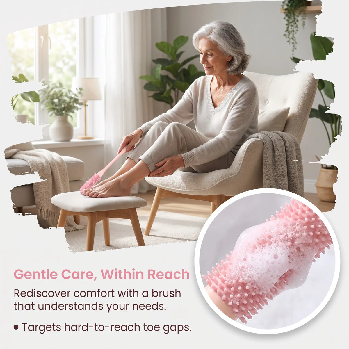 Long-Handle Silicone Soft Pedicure Tool, Shower Foot Cleaning Brush for Toe Gap Skin Cleansing🦶🚿
