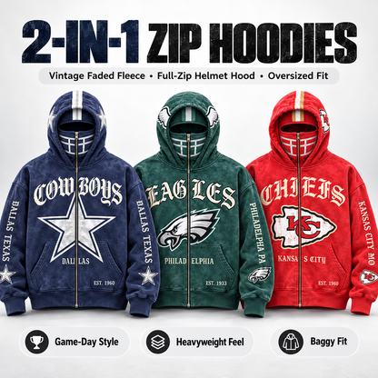 🏈 2-in-1 Football Zip Hoodie – Full-Zip Helmet Hood & Oversized Fit