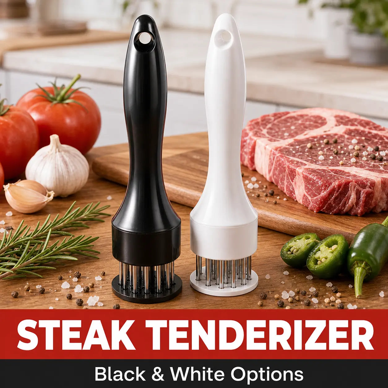 Stainless Steel Meat Tenderizer Tool – Multi-Needle Tenderizer for Fast Marinating & Juicier Meat