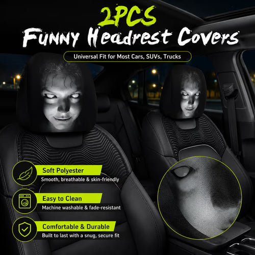 😆 Funny Cartoon Car Headrest Covers – 2PCS Universal Fit 🚗