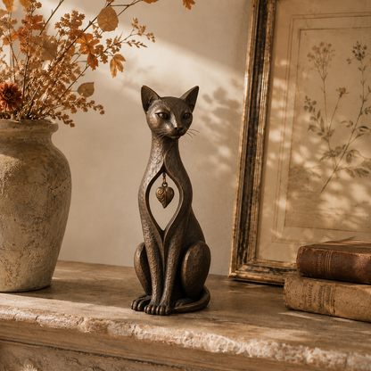 🐱 ❤️Last Day 50% OFF – Heritage Heart Cat Sculpture™ | Vintage Metal Keepsake for Cat Lovers