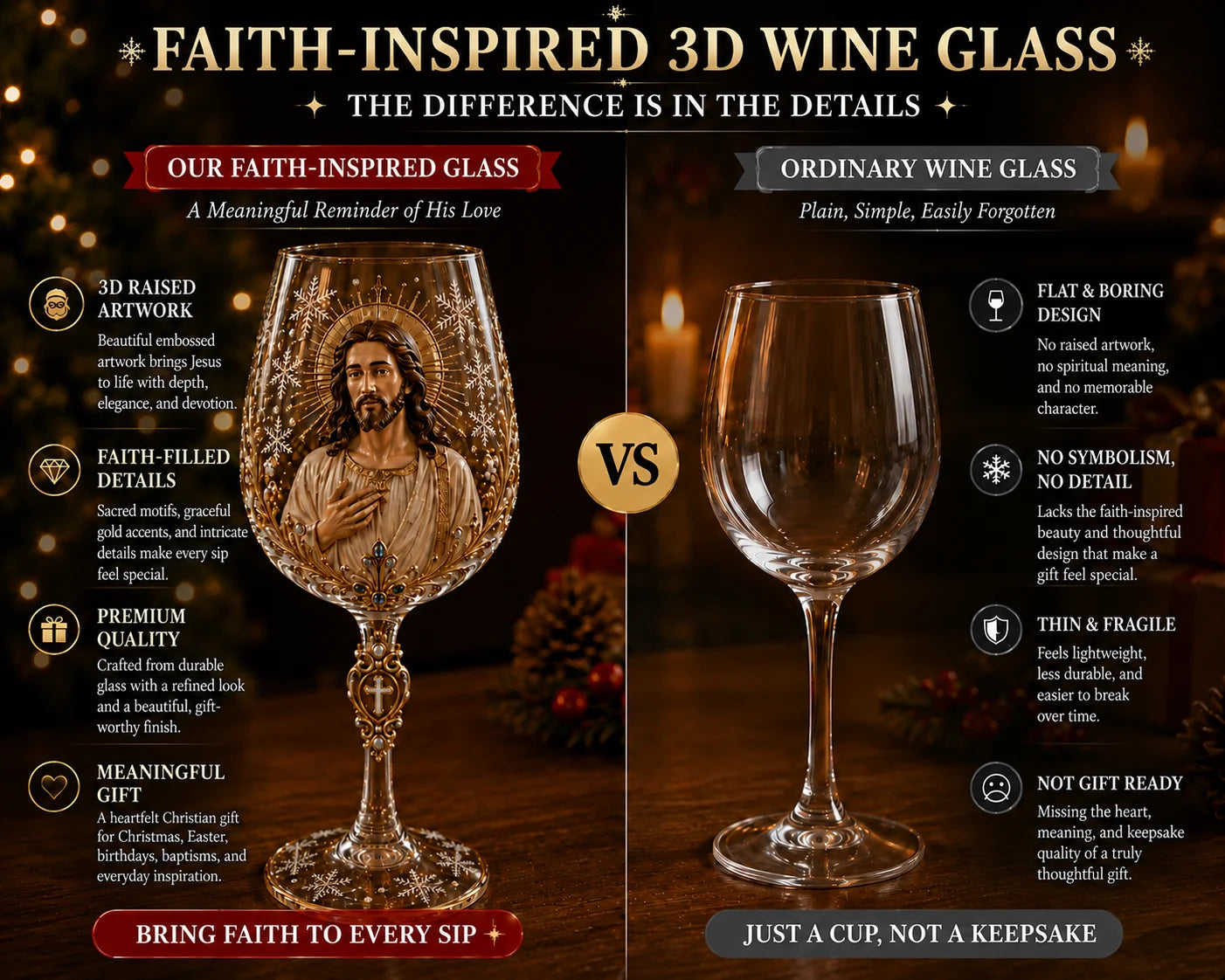 ✝️Faith & Grace 3D Christian Wine Glass Set – Meaningful Faith Gift🎁