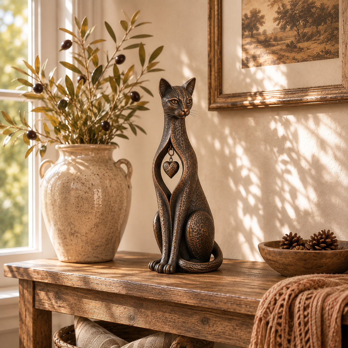 🐱 ❤️Last Day 50% OFF – Heritage Heart Cat Sculpture™ | Vintage Metal Keepsake for Cat Lovers