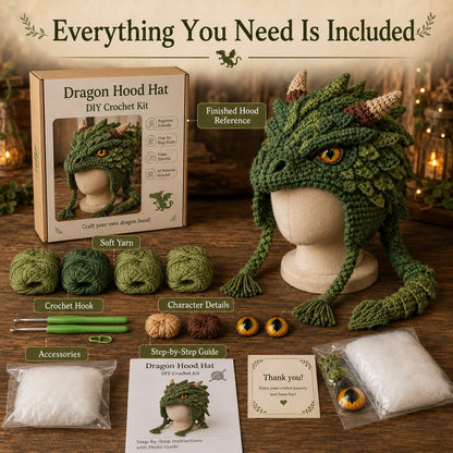 🐉✨ Fantasy Hood Hat DIY Crochet Kit | Premium Soft Yarn Materials with Step-by-Step Guide DIY Handmade Wearable Character Hood 🧶🎭✨