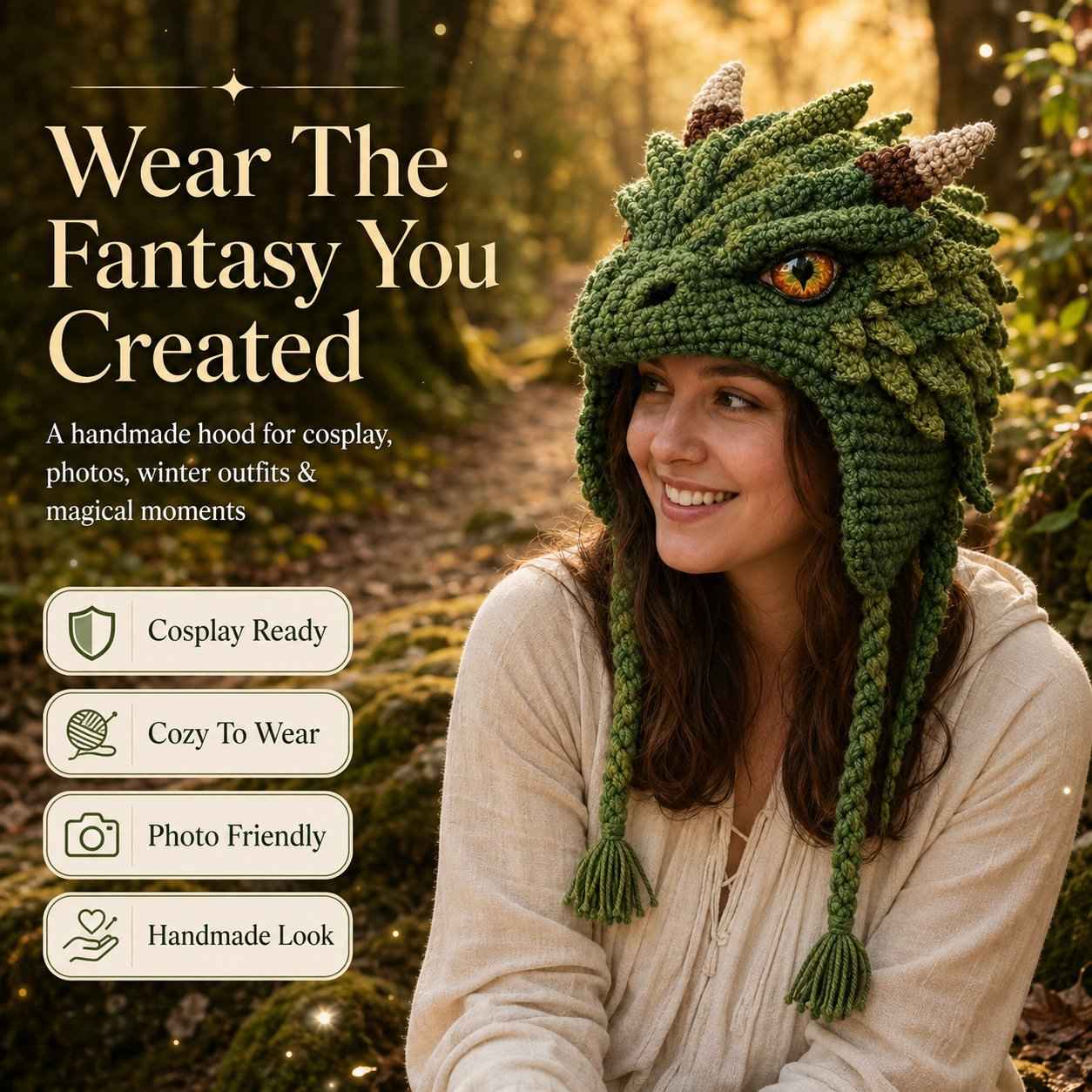 🐉✨ Fantasy Hood Hat DIY Crochet Kit | Premium Soft Yarn Materials with Step-by-Step Guide DIY Handmade Wearable Character Hood 🧶🎭✨