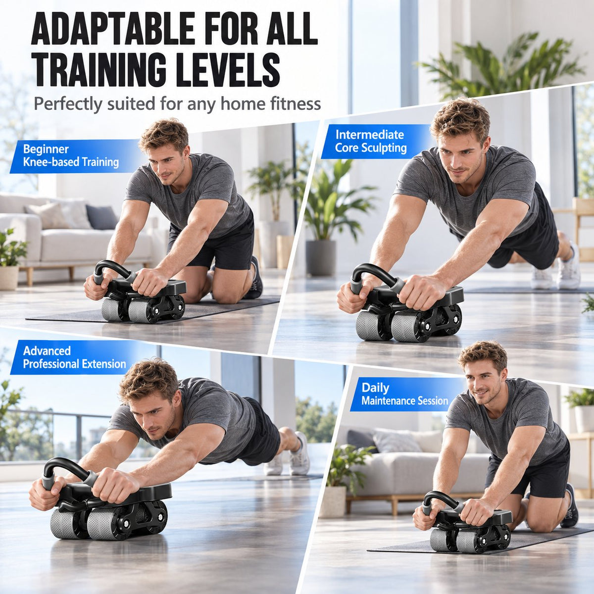 💪 Smart 4-Wheel Automatic Rebound Ab Roller – Digital Display, Elbow Support & Phone Holder