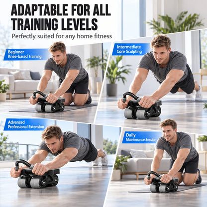 💪 Smart 4-Wheel Automatic Rebound Ab Roller – Digital Display, Elbow Support & Phone Holder