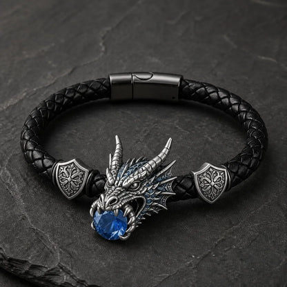 🐉 Dragonstone Guardian Bracelet | Sculpted Western Dragon Leather Bracelet – 6 Legendary Styles