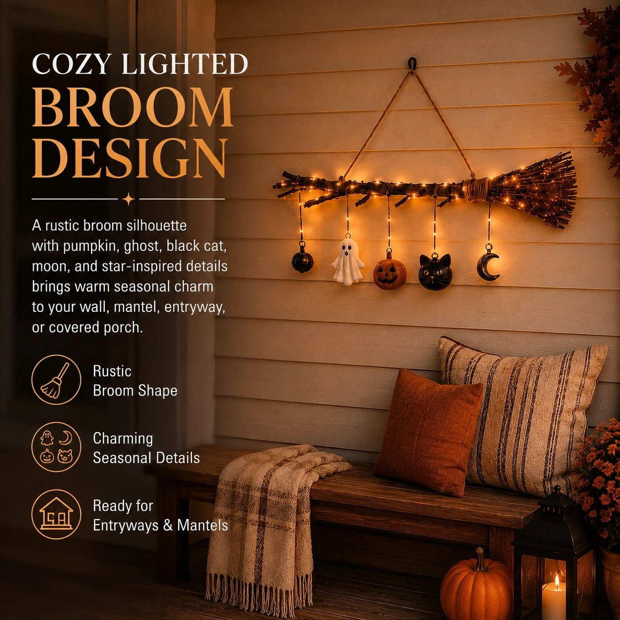 🍂 Lighted Fall Broom Wall Hanging – A Cozy Halloween Glow For Every Room ✨
