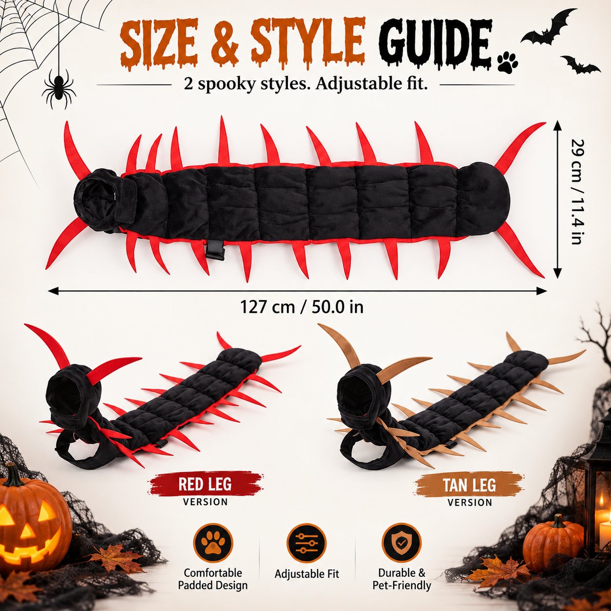 😺Halloween Cat Centipede Costume – Funny 3D Padded Creepy Crawler Outfit for Cats