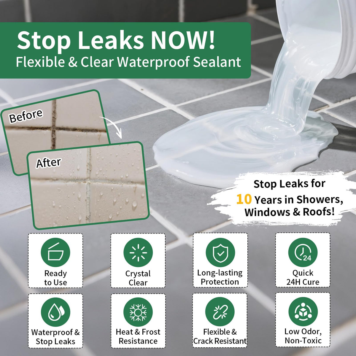 Transparent Waterproof Sealant, Self-Leveling Clear Coating