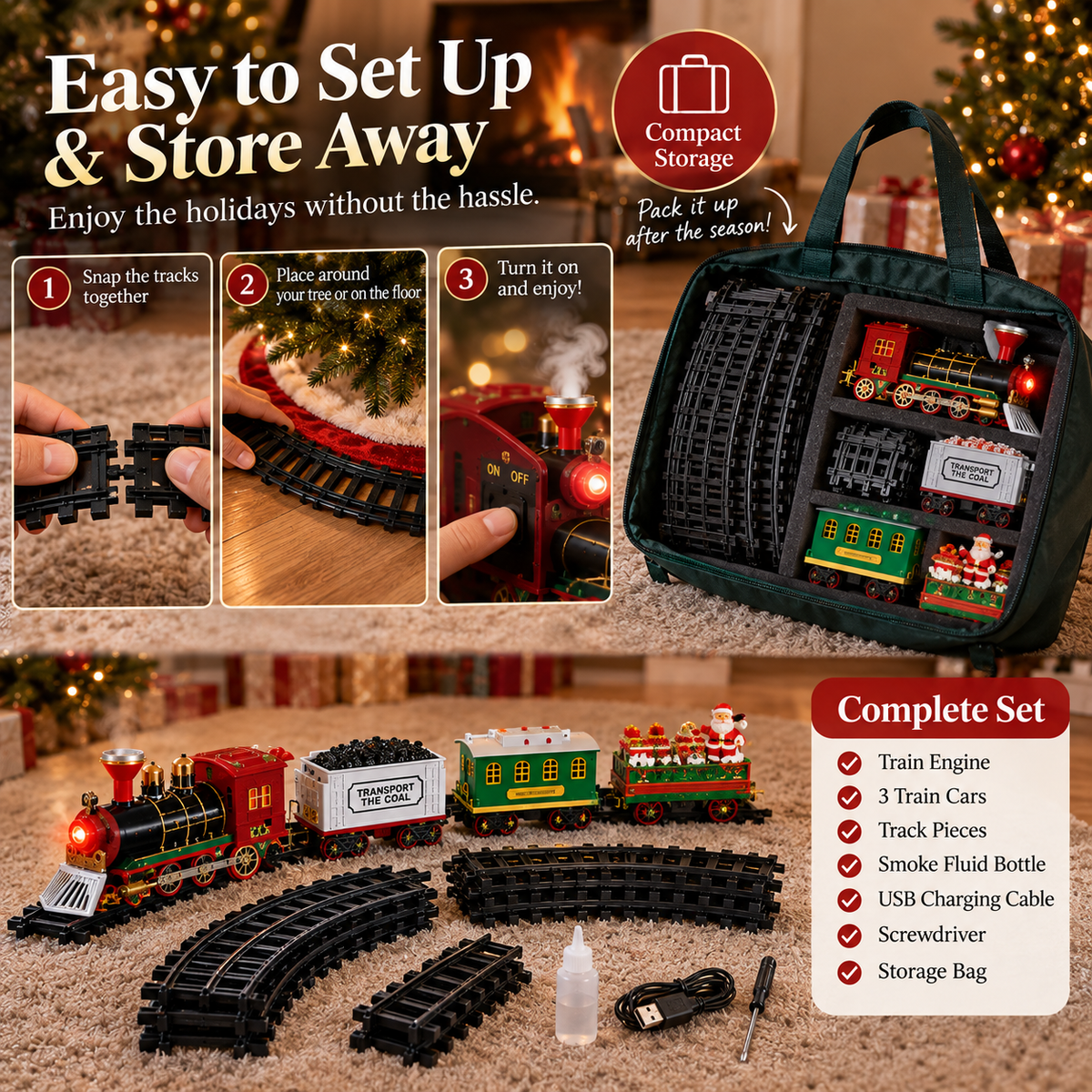 🎄 Magical Christmas Tree Train Set – Moving Train with Lights, Sounds & Steam for a Holiday Tree That Comes to Life🚂