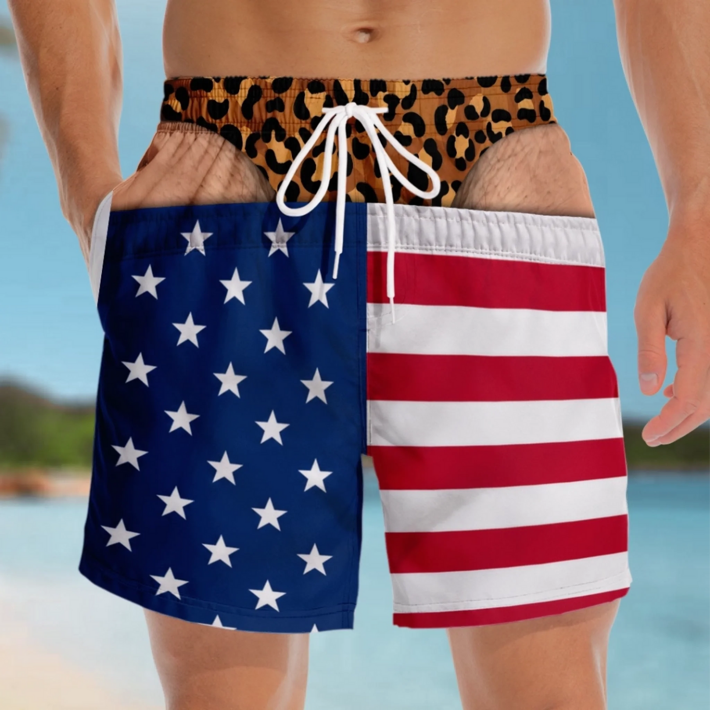 🏆50K+ Sold⚡Funny Patriotic “Wide Load” Men’s Swim Trunks