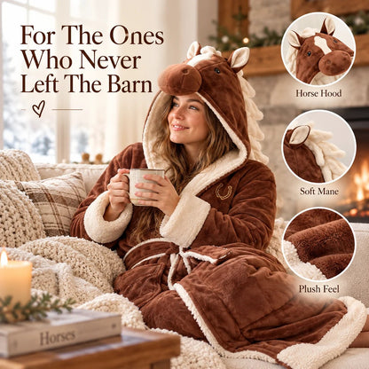 Horse Themed Full-Length Thermal Loungewear Robe