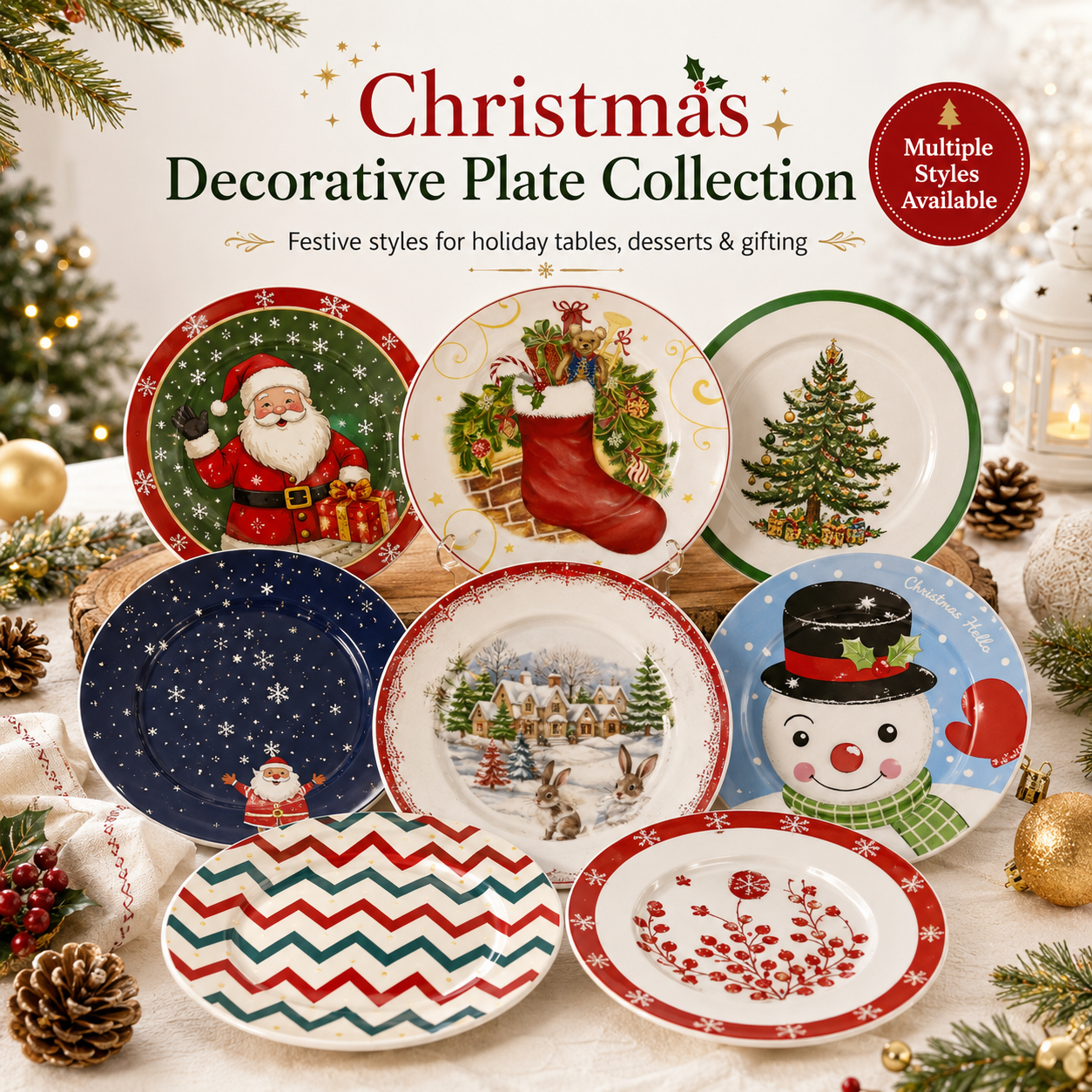 🎄Merry & Bright Christmas Plate Collection🎁🍽️ – Festive Holiday Serving Plates