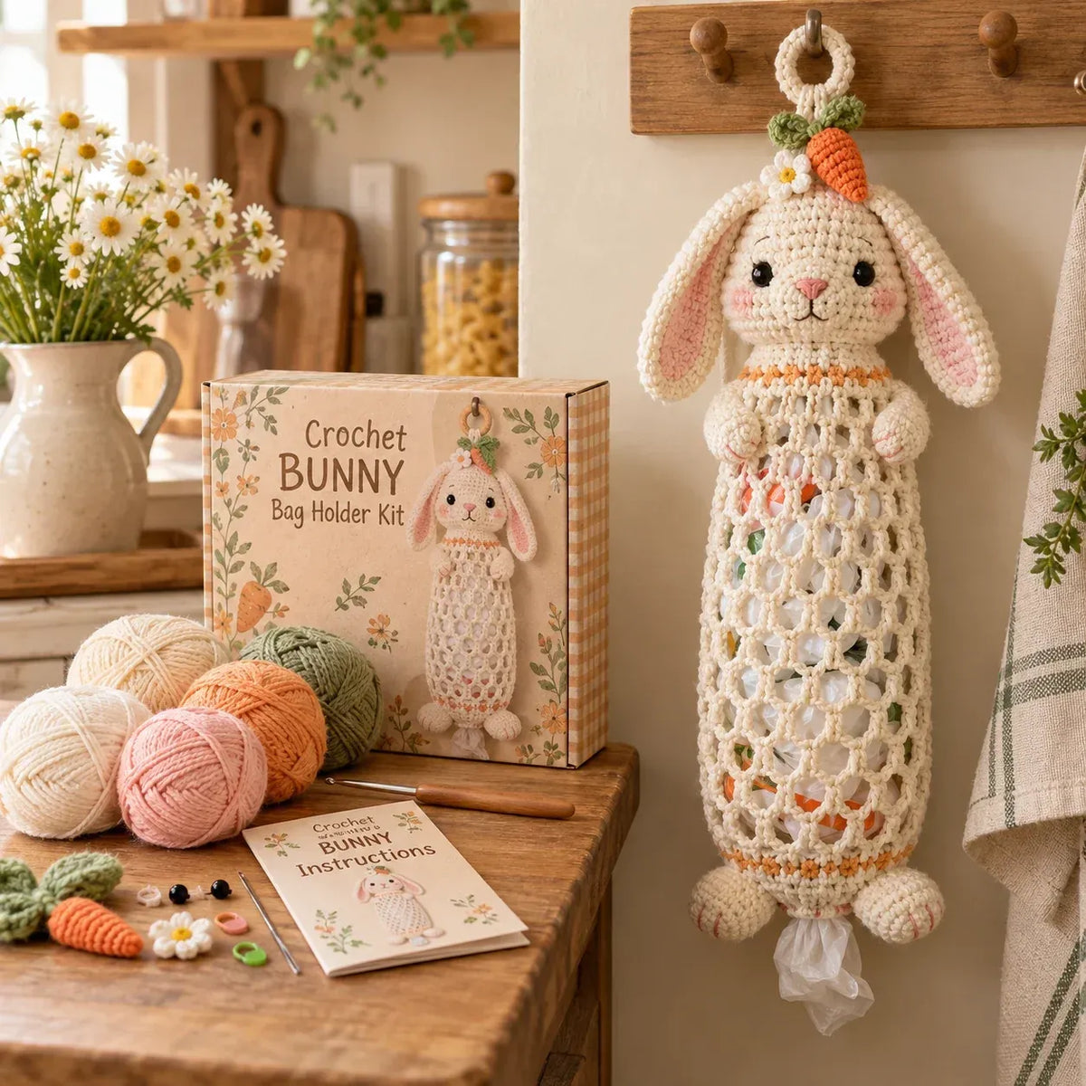 🧶 Cottage Harvest Keepers™ – Crochet Animal Bag Holder DIY Kit