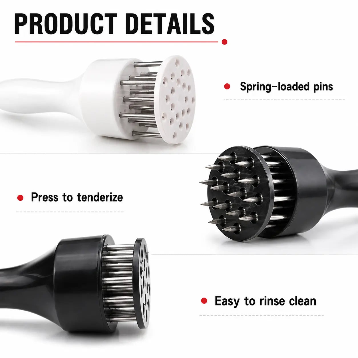 Stainless Steel Meat Tenderizer Tool – Multi-Needle Tenderizer for Fast Marinating & Juicier Meat