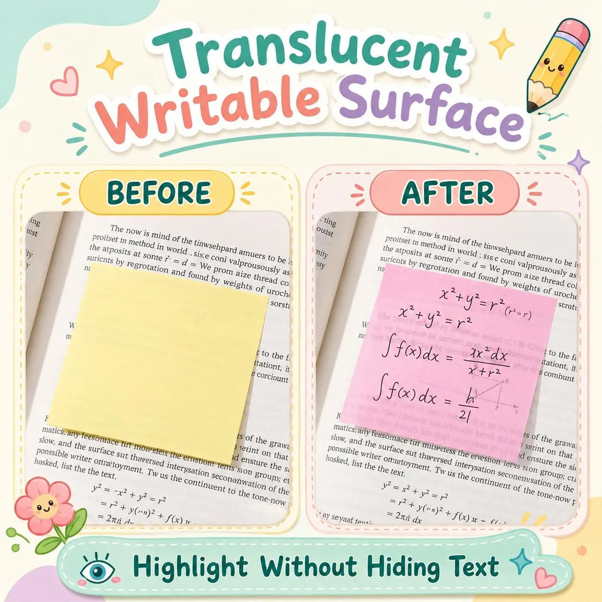 ✍️Rarler Transparent Pull-Out Glitter Sticky Notes - 80 Sheets Per Pad, 50 Reuses Per Sheet, Strong Adhesion, Quality Paper
