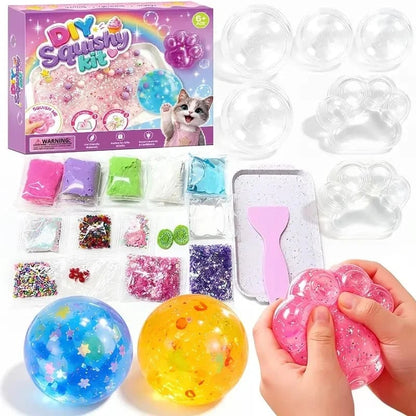 Kawaii DIY Cat Paw Squishy Kit, Make Your Own Mochi Squishy Stress Relief Fidget Toy, ASMR Sensory Craft Kit, Birthday Holiday Gift
