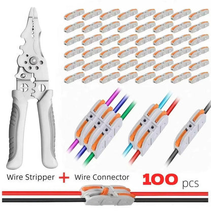Universal Quick Lever Electrical Wire Connectors (24-12 AWG) Assortment (50/100Pcs) + Wire Stripper