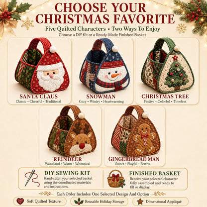 🎄 Christmas Quilted Carry Basket – DIY Sewing Kit & Finished Basket 🎁