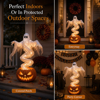 👻 Swirling Ghost Pumpkin Yard Lamp – Lighted Halloween Porch Decor 🎃