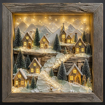 Coastal Lighthouse Sea Glass Shadow Box Night Light