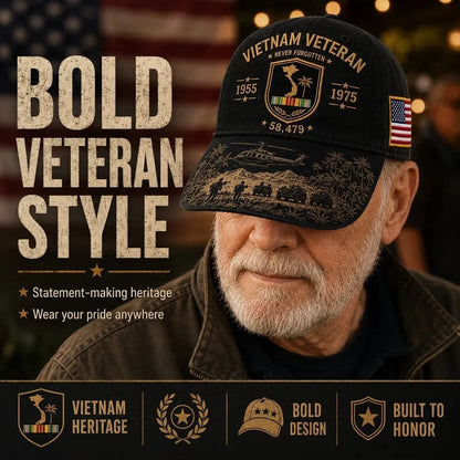 ⭐️Vietnam Veteran Never Forgotten 1955–1975 Commemorative Cap 🇺🇸