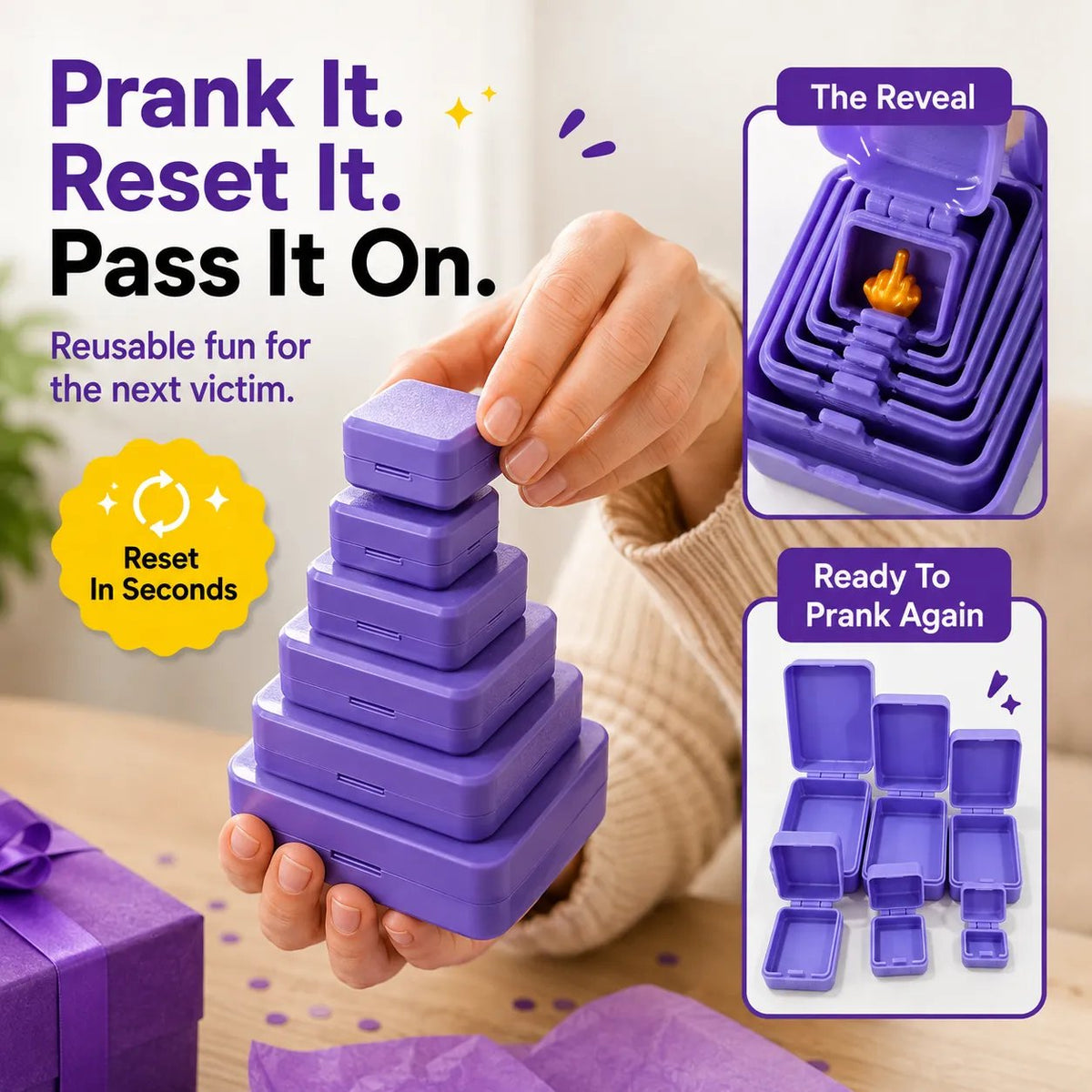 💯🎁 6-Layer Nesting Prank Gift Box | Pick Your Surprise: Middle Finger, Spider or Number 67