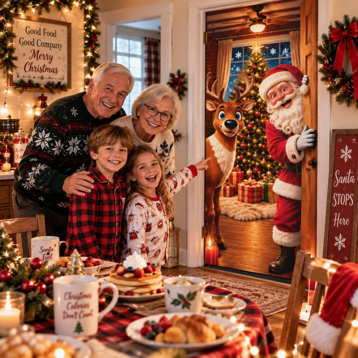 🎅Christmas Door Curtain – Stretchy Santa and Reindeer Door Decoration