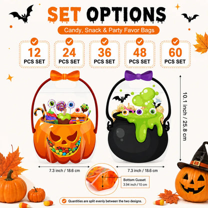12/24/36/48/60 Pcs Halloween Plastic Goodie Bags, Trick or Treat Candy Bags🎃🍬