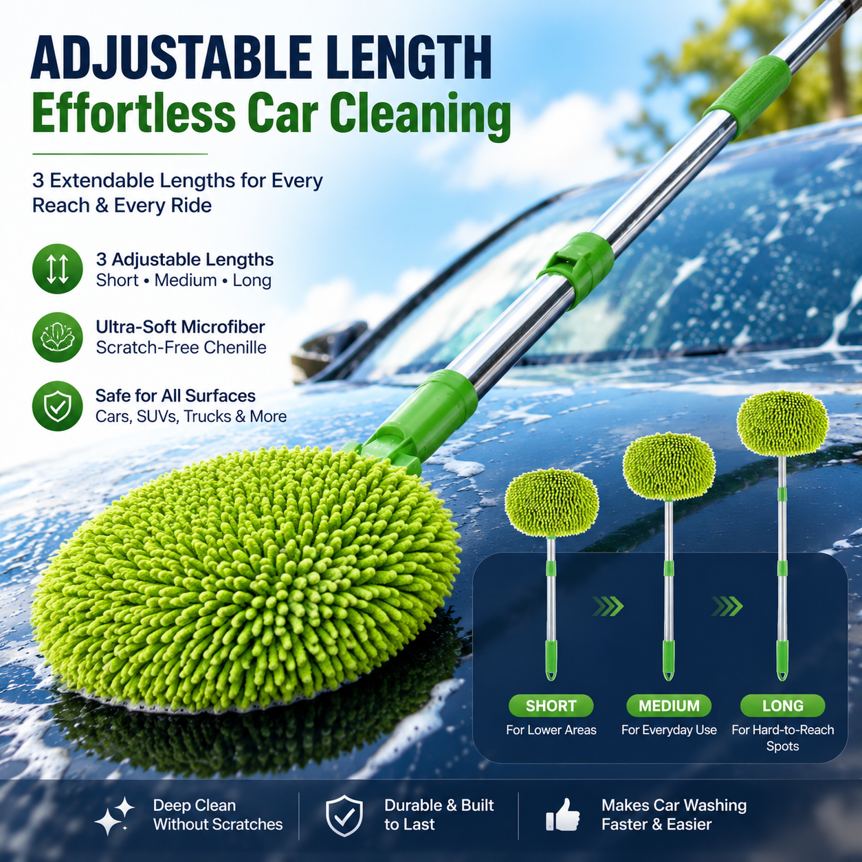 🎉⏳Time-Limited Special⏰Durable Aluminum Long Handle Telescopic Car Wash Mop – Soft Microfiber, Scratch-Free & Adjustable Length ✨