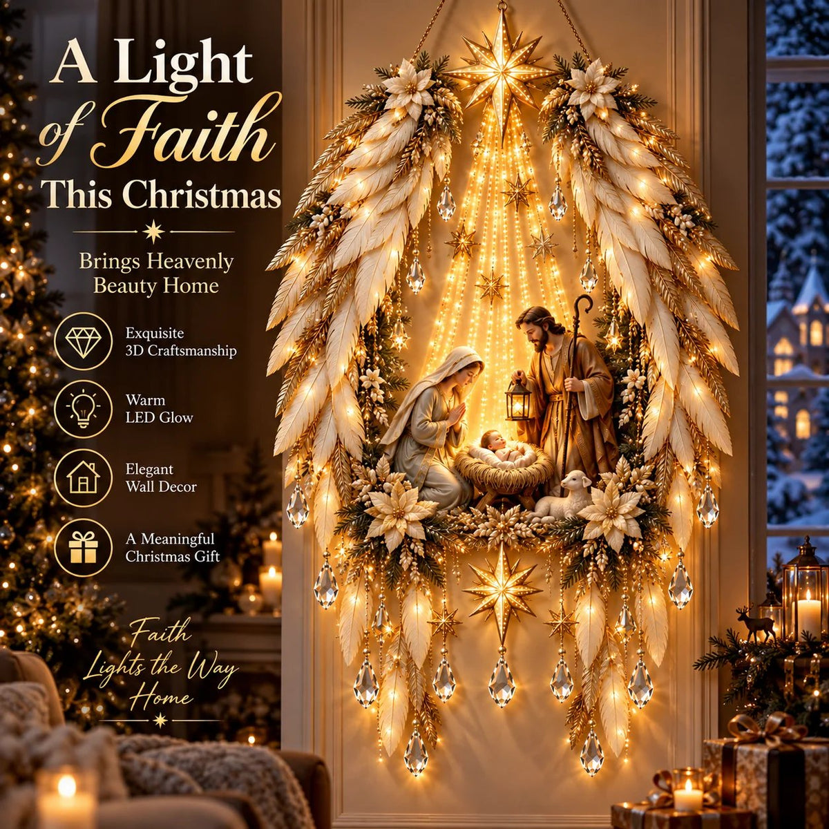 Angel Wings Nativity Light | Illuminated Christmas Wall Decor