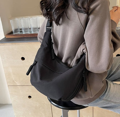 Women's Fashion Plain Color Nylon Crossbody Hobo Bag