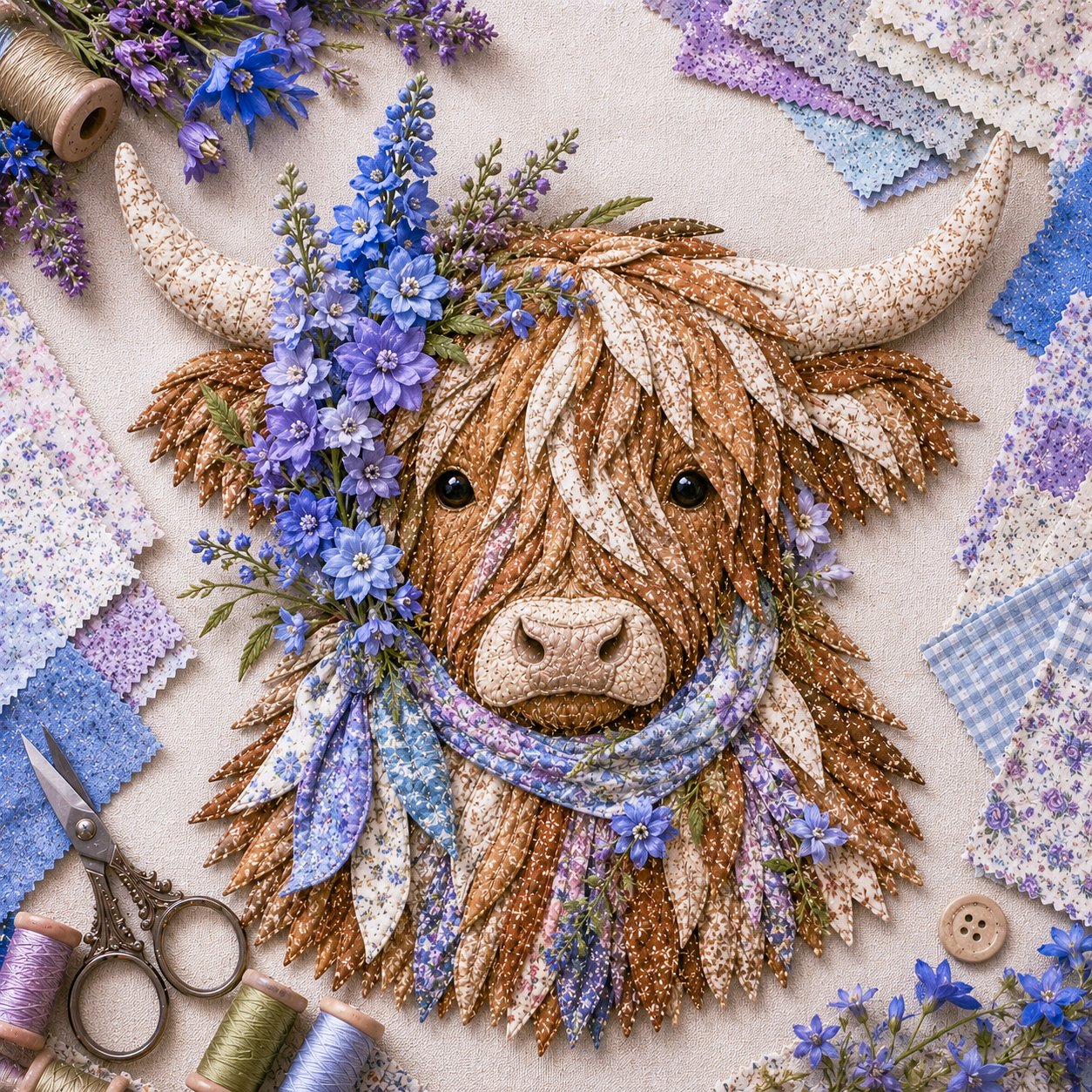 🐮Birth Flower Highland Cow 3D Layered Fabric Art DIY Kit (Beginner-friendly