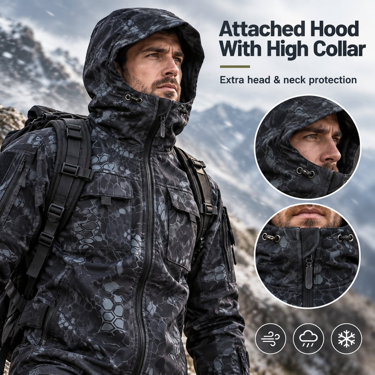 9 Pocket Tactical Hooded Jacket | Slim Fit Fleece Lined Outdoor Coat