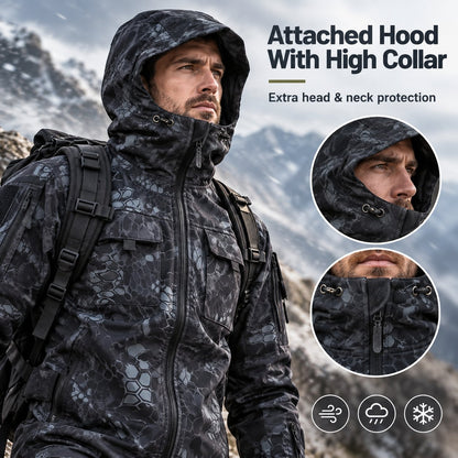 9 Pocket Tactical Hooded Jacket | Slim Fit Fleece Lined Outdoor Coat