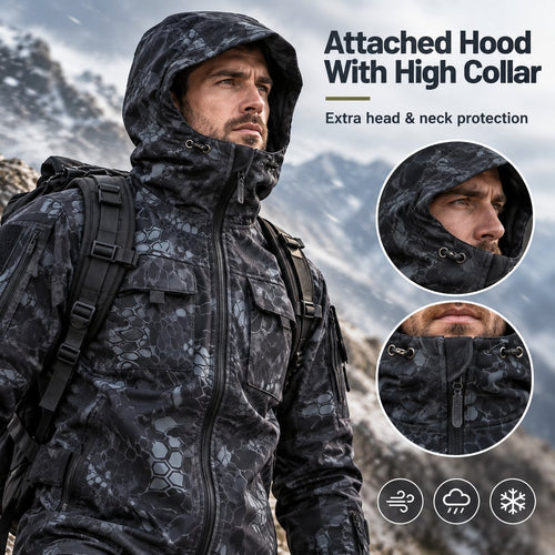 9 Pocket Tactical Hooded Jacket | Slim Fit Fleece Lined Outdoor Coat