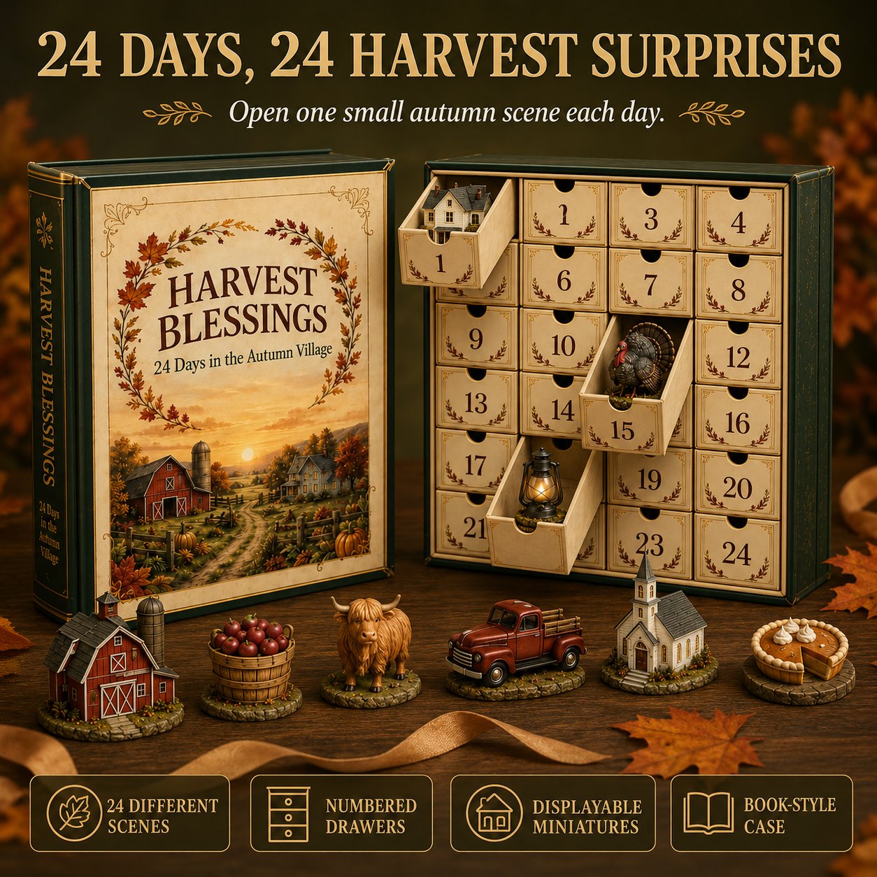 ⏳ Last Day 49% OFF – 🍂 Harvest Blessings Advent Calendar 2026 | 24 Unique Autumn Farm & Thanksgiving Collectibles in a Book-Style Countdown Box 🦃