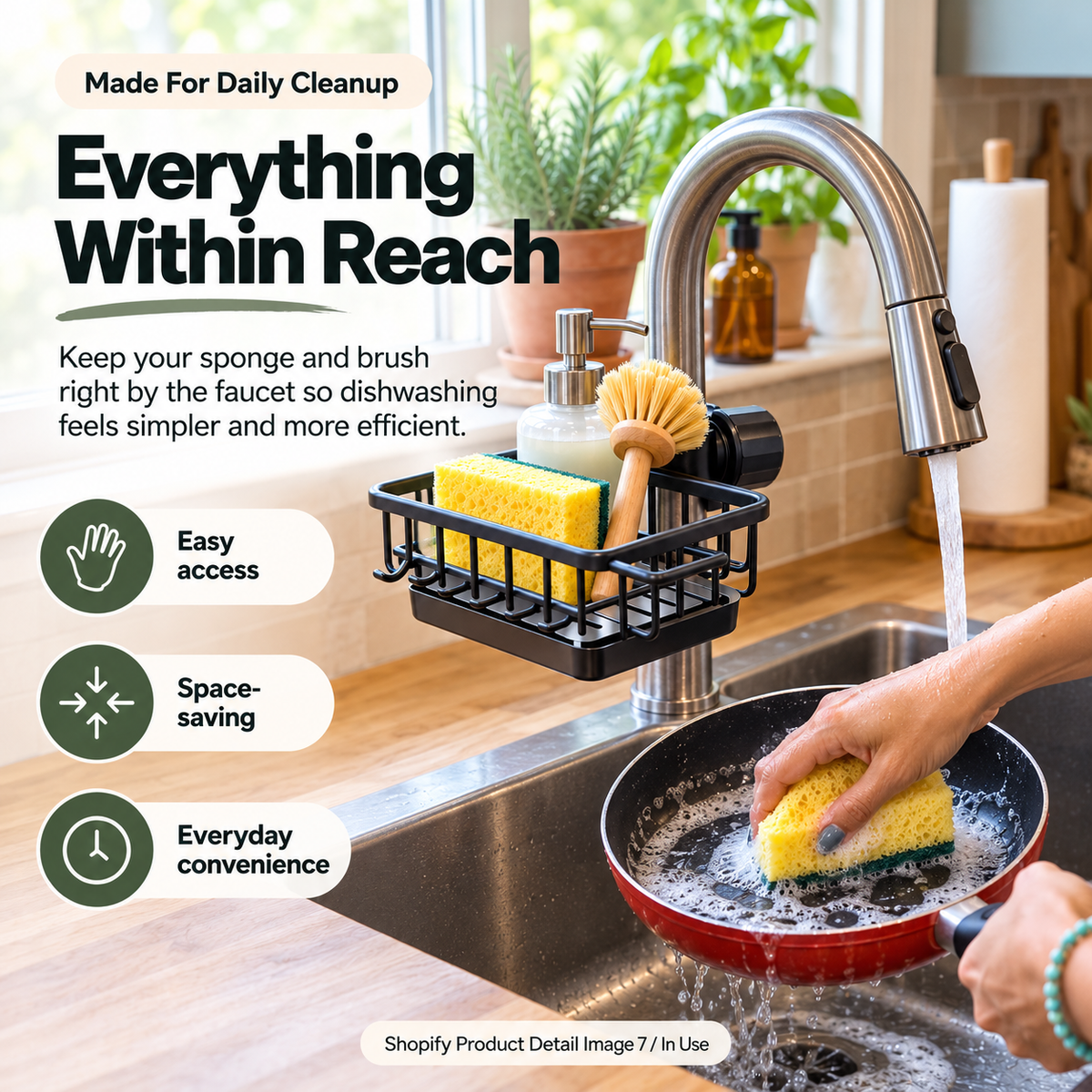🧽Faucet-Mounted Kitchen Sink Organizer – Adjustable No-Drill Sponge & Brush Holder with Removable Drip Tray