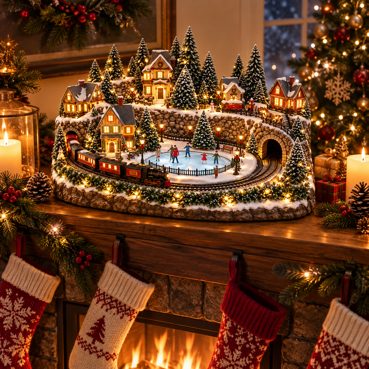 🔥 LAST DAY 557% OFF 🔥 Animated Holiday Train & Ice Rink Scene ✨