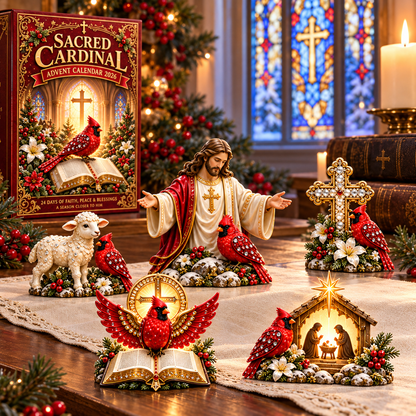 Sacred Cardinal Advent Calendar 2026 – 24 Christian Keepsake Figurines of Faith, Hope & Christmas Blessings