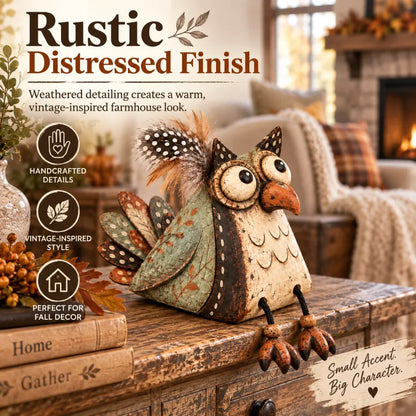 🍂 Rustic Owl Shelf Sitter Decor with Dangling Legs