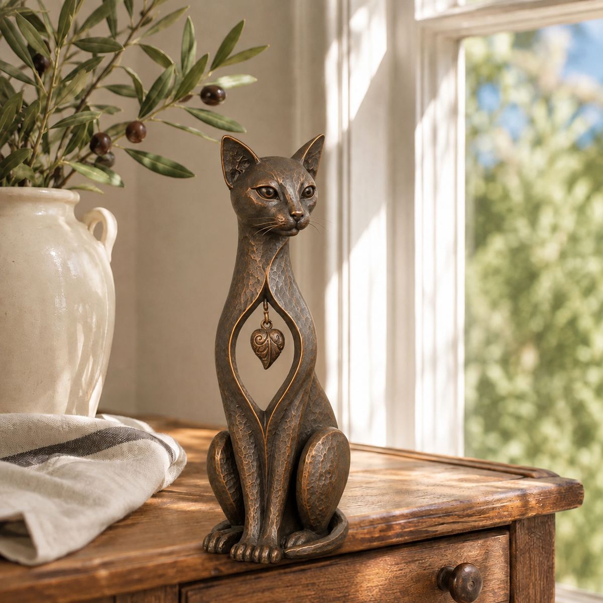 🐱 ❤️Last Day 50% OFF – Heritage Heart Cat Sculpture™ | Vintage Metal Keepsake for Cat Lovers