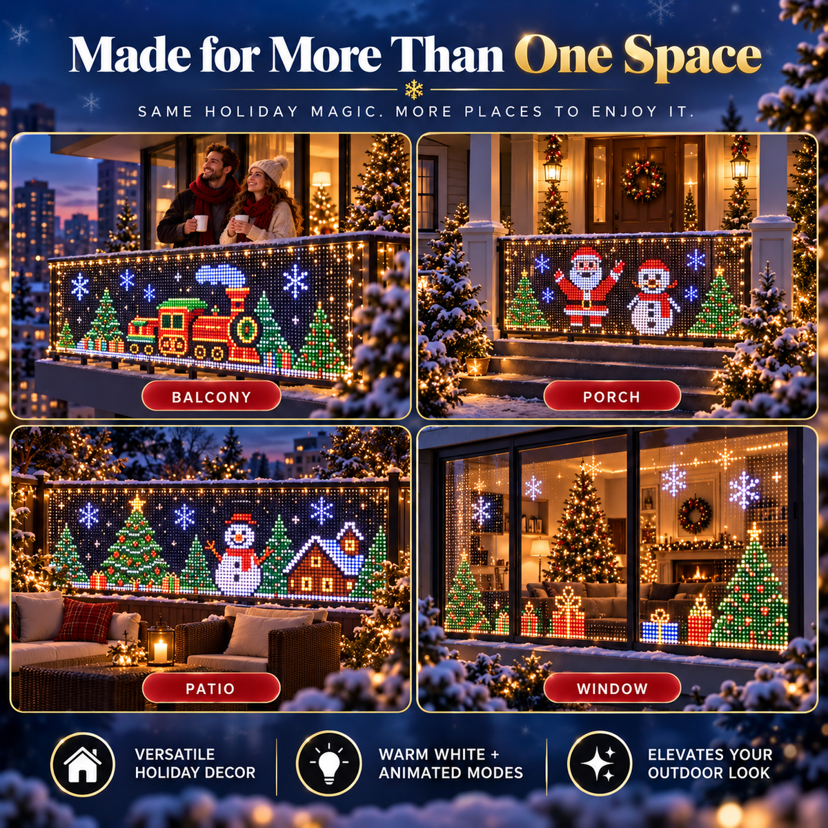 🎄 Smart RGB Pixel Curtain Lights – App-Controlled Animated Holiday Display for Balcony & Window Decor-3m*3m