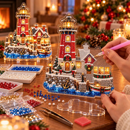 🎄 LAST DAY 49% OFF – Premium 2D Pearl Christmas Lighthouse Diamond Painting Art Kit | Luxury Flocked Canvas with Scratch-Resistant Non-Fading Pearl Beads DIY Holiday Decor 🎅⛄️❄️
