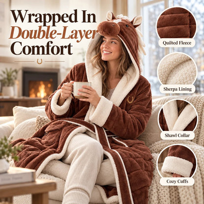 Horse Themed Full-Length Thermal Loungewear Robe
