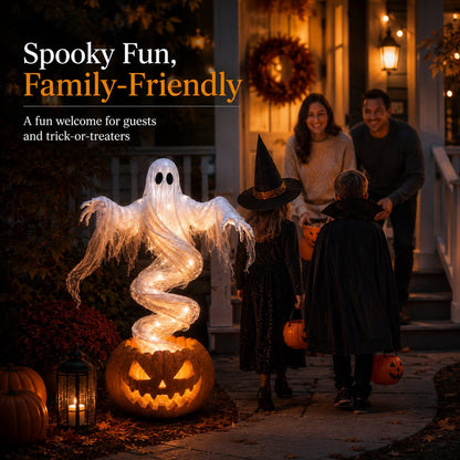 👻 Swirling Ghost Pumpkin Yard Lamp – Lighted Halloween Porch Decor 🎃