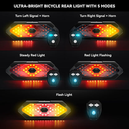Smart Wireless Bike Tail Light With Turn Signals & Remote Control